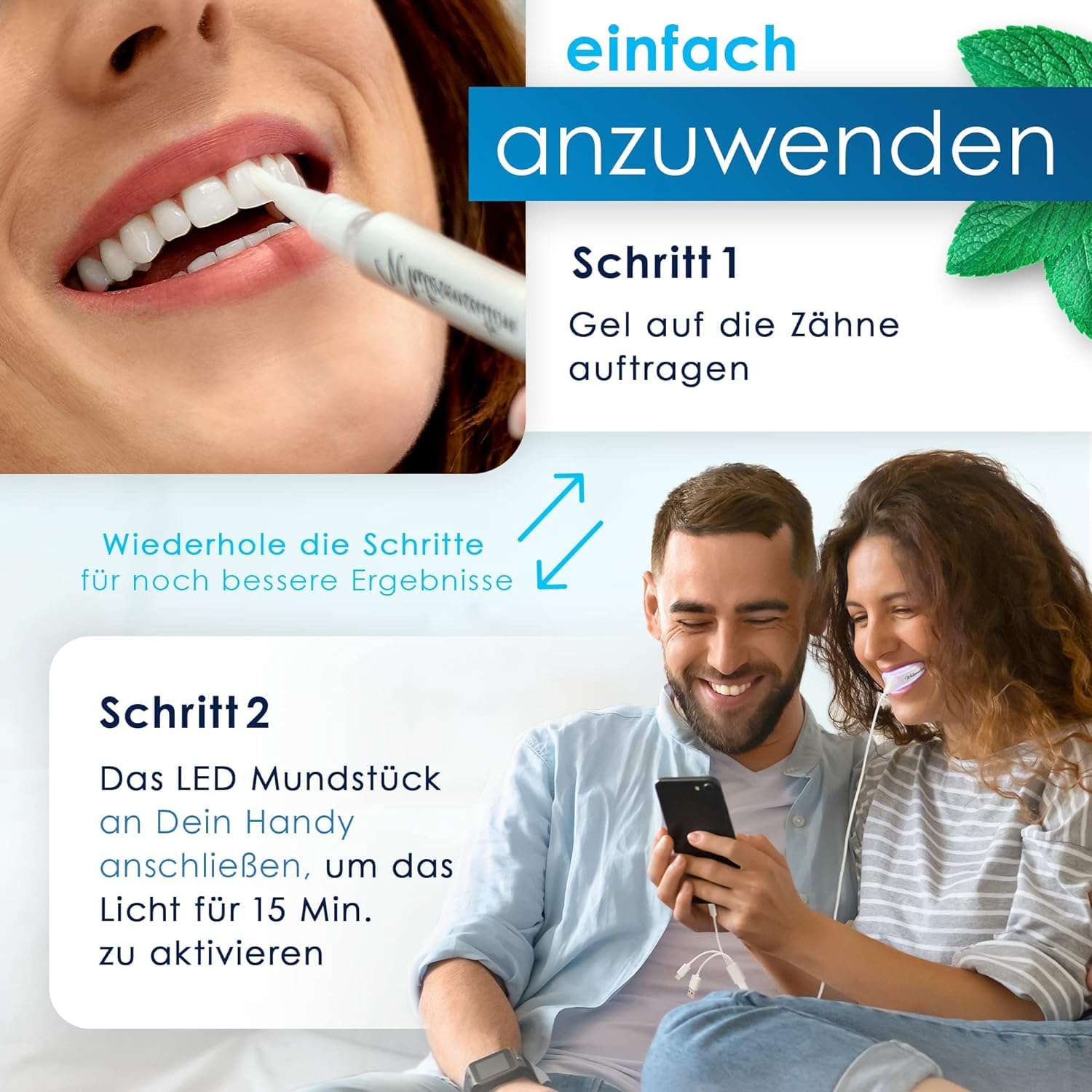 Whitesensation® Juego de blanqueamiento dental premium [+ recambio] con carril LED, bolígrafo de gel y tiras [el original] blanquear los dientes para dientes blancos en 6 días - Kit de blanqueamiento