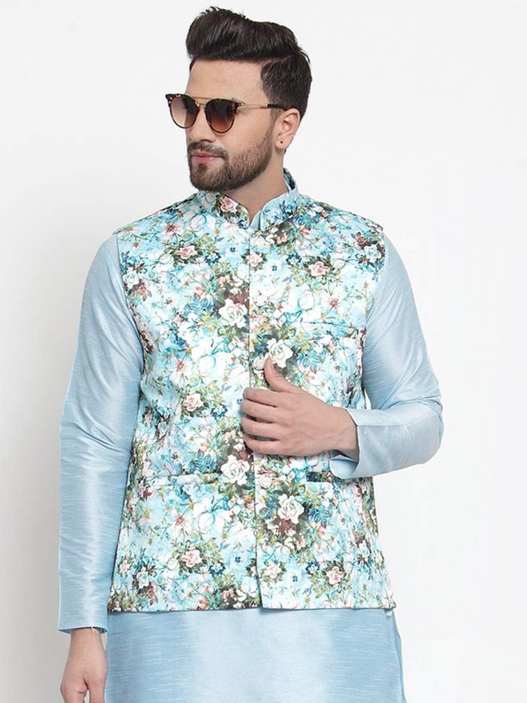 Elina fashion Men's Indian Satin Nehru Jacket || Printed Bandhgala Jodhpuri Sleeve Less ONLY Waistcoat