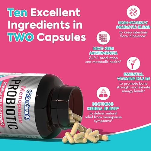 Miniatura 3 de Suplemento probiótico para la menopausia para mujeres, 70 mil millones de UFC, con Akkermansia Muciniphila, vitaminas B6 y D3, botánicos, para