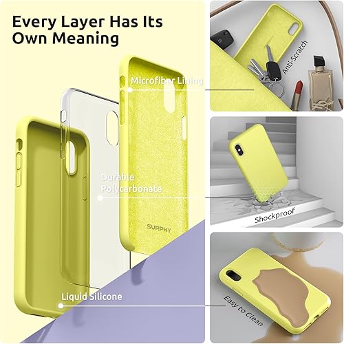 Miniatura 5 de SURPHY Diseñada para iPhone Xs y iPhone X con forro de microfibra, funda gruesa de silicona líquida para iPhone X XS de 5.8 pulgadas, color amarillo