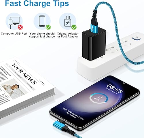 Miniatura 6 de Cable de carga USB C tipo C, cable de carga rápida, paquete de 2 cables de alimentación de teléfono Android de 6 pies en ángulo recto para Samsung