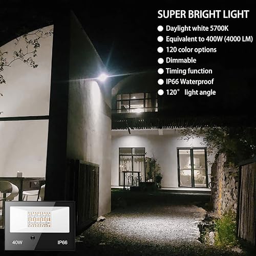 Miniatura 2 de Luz de inundación LED para exteriores equivalente a 400 W, RGB y 5700 K luz diurna blanca luces de seguridad con control remoto, temporizador,