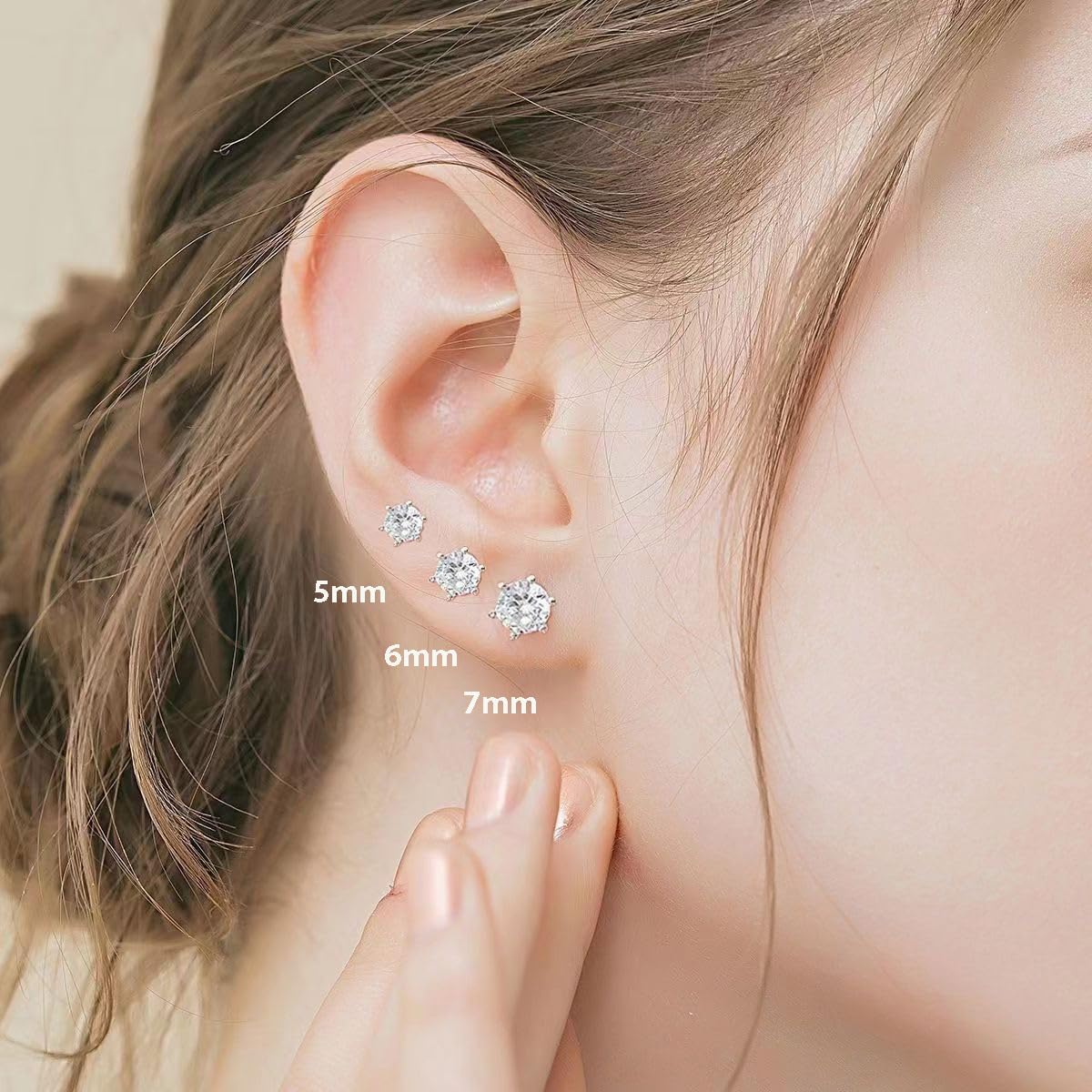 SLUYNZ Solid 925 Sterling Silver Cubic Zirconia Stud Earrings for Women Teens Round CZ Stud Earrings 3 Pairs Stud Earrings Set Simulated Diamond Studs