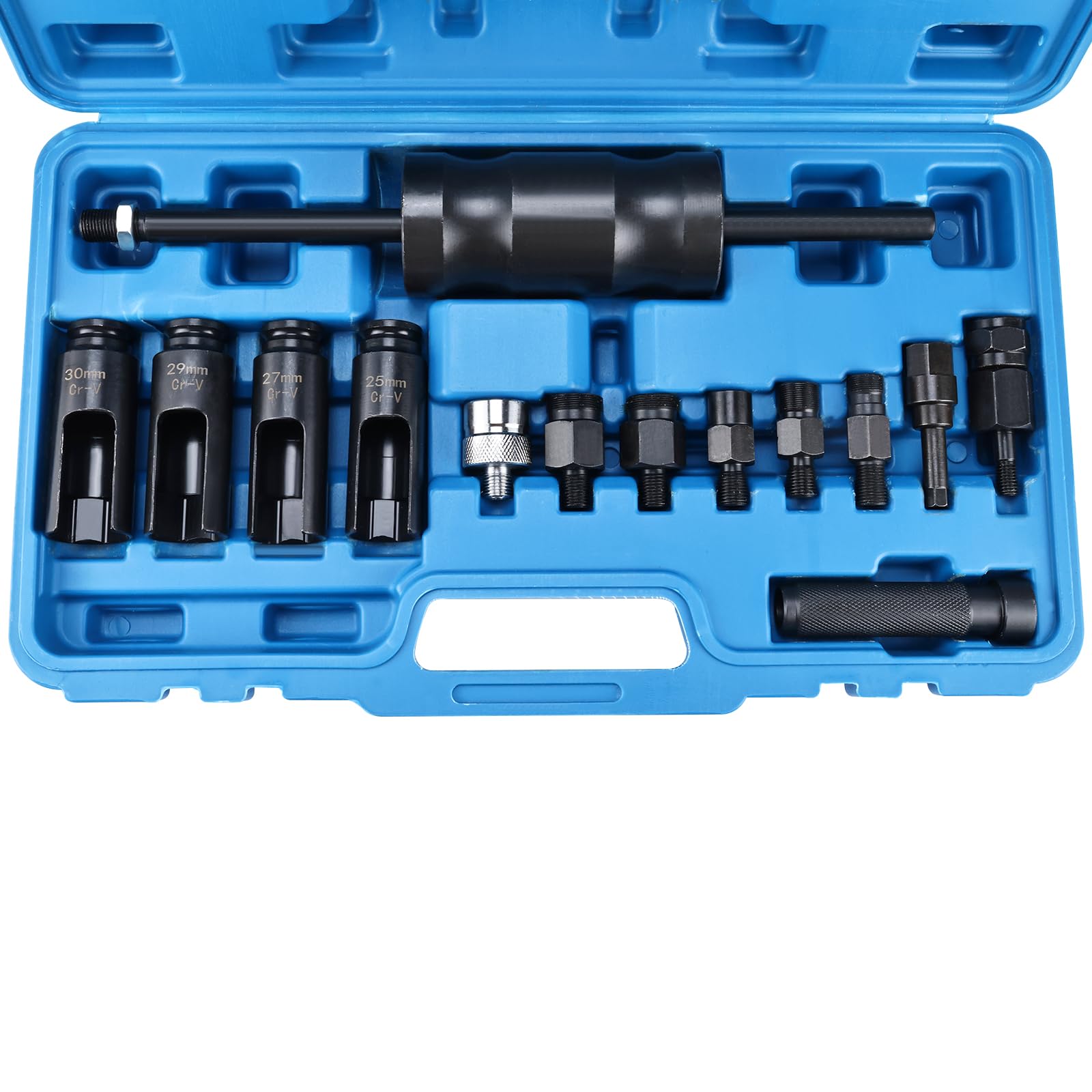 FreeTec Diesel Injektoren Auszieher Satz 14-TLG – Einspritzdüsen Auszieher Werkzeug mit Gleithammer, Adapter & Stecknüssen für Common Rail CDI Injektoren