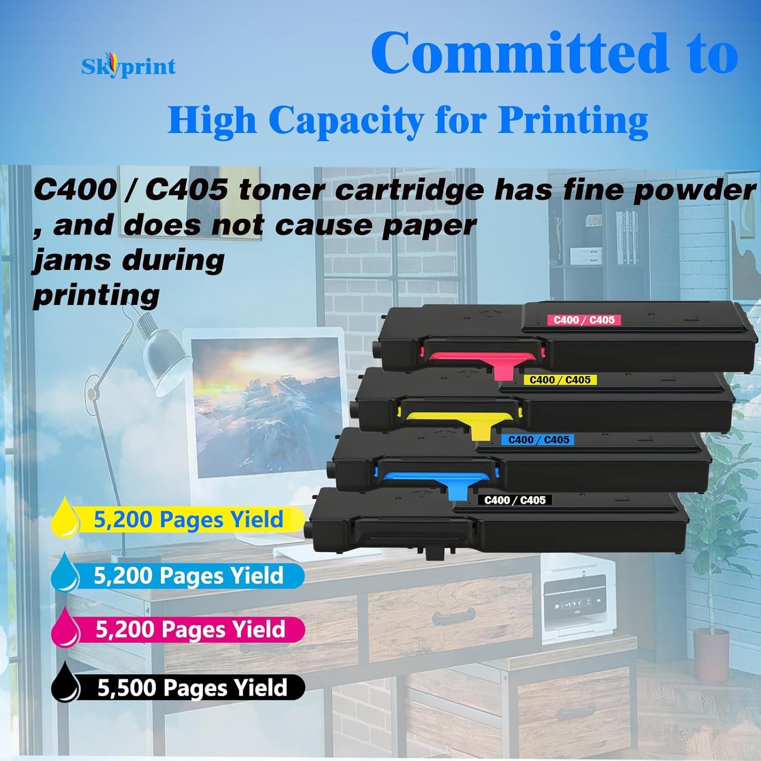 Versalink C400 C405 Toner Cartridge Compatible with Xerox 106R03512 106R03514 106R03515 106R03513 for Versalink C400 C400V C400N C400DN C405 C405N Printers 4-Pack Black Cyan Magenta Yellow