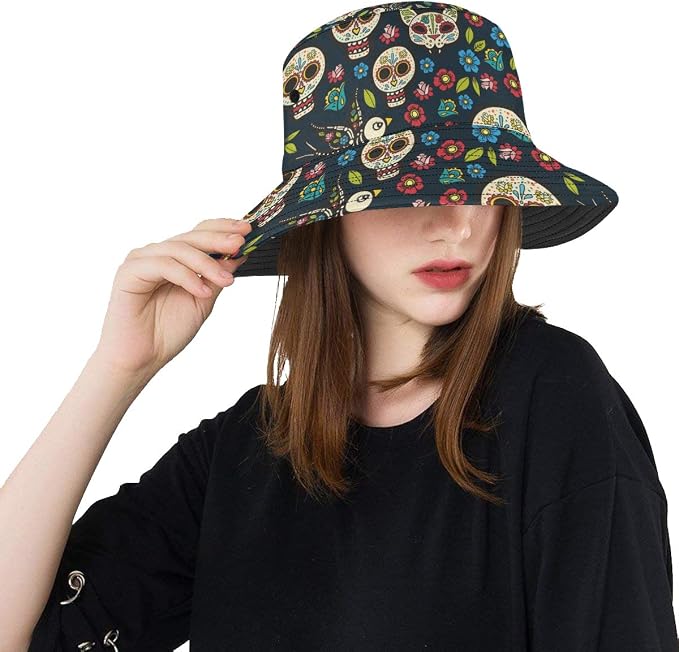 Girls Sun Hat Vintage Sugar Skull Cat 