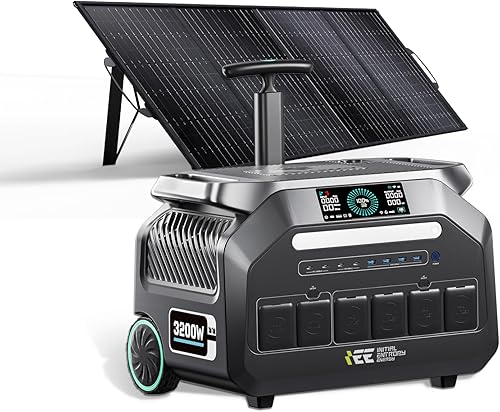 Estación de energía portátil IEE P3200 de 3200 W con panel solar de 200 W, generador solar de 2048 Wh, carga de CA de 1800 W, 4 salidas de CA,
