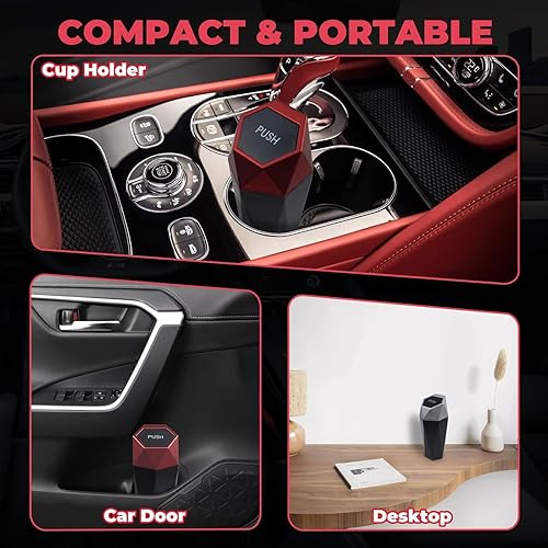 Miniatura 5 de Basurero para automóvil, cubo de basura con tapa, accesorios de automóvil para interior de mujer, cubo de basura para automóvil con 2 ganchos de ABS