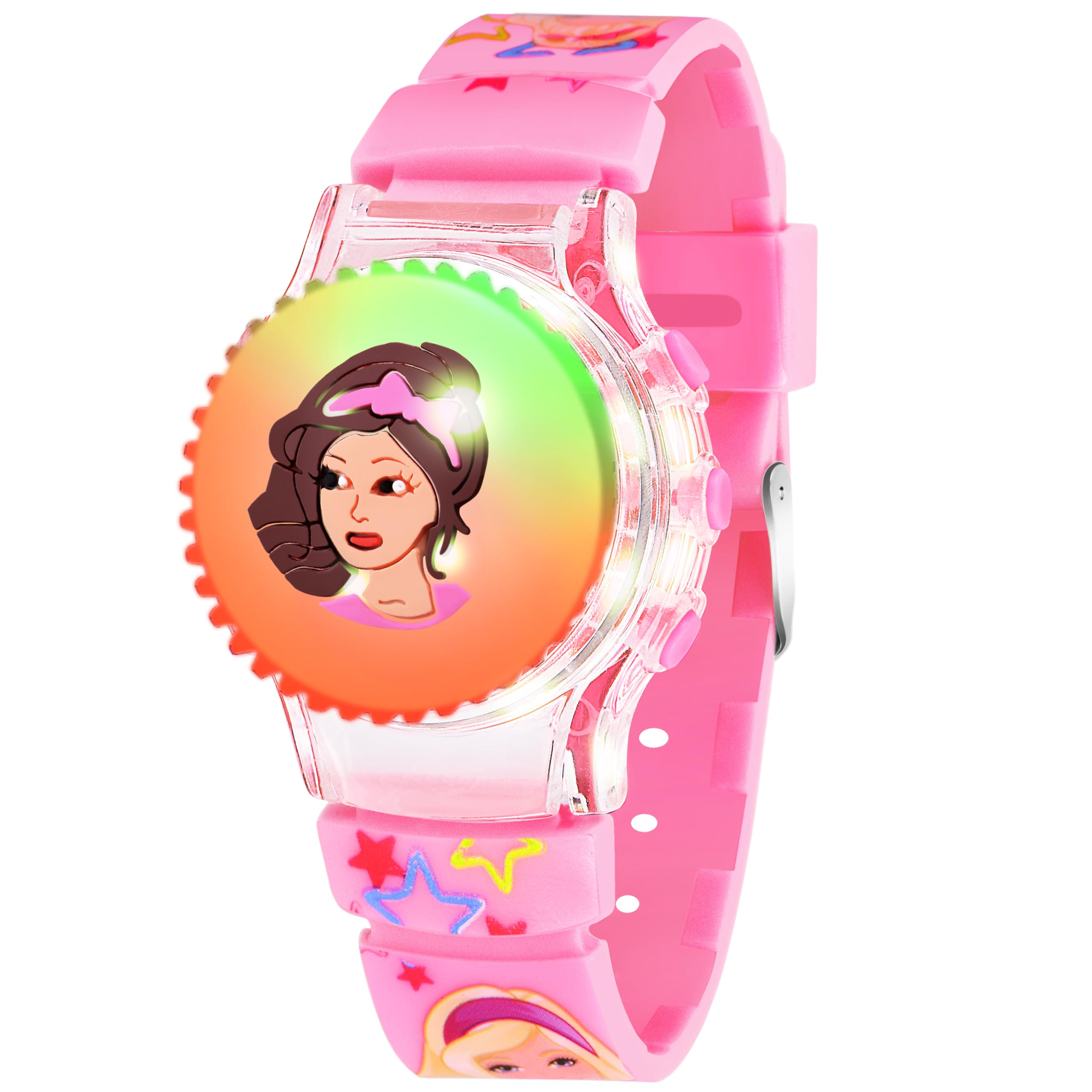 Shocknshop Nylon Digital Kid Children Cartoon Toy Rotating Top With Lights Watch For Girls -W103 (Light Pink), Clear Dial, Pink Band (B0CMLZZXKC) Amazon Price History, Amazon Price Tracker