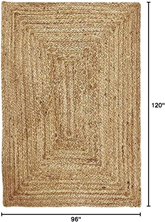 KEMA Jute Braided Area Rug, 8x10 Feet (96x120 Inches) - Rustic Vintage Braided Reversible Rectangular Rug, Shag Rugs for Bedroom, Jute Kitchen, Living Room, Floor