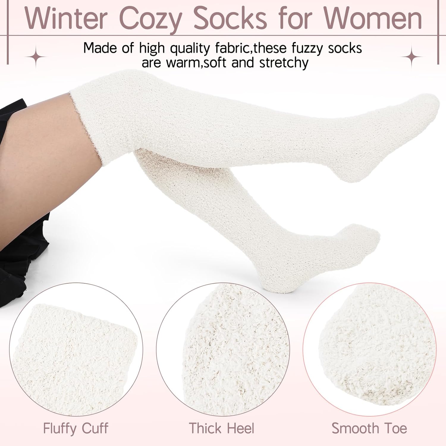 Liitrsh 6 Pairs Women Knee High Fuzzy Socks Soft Long Thigh High Warm stockings Cozy Slipper Plush Socks - Image 2