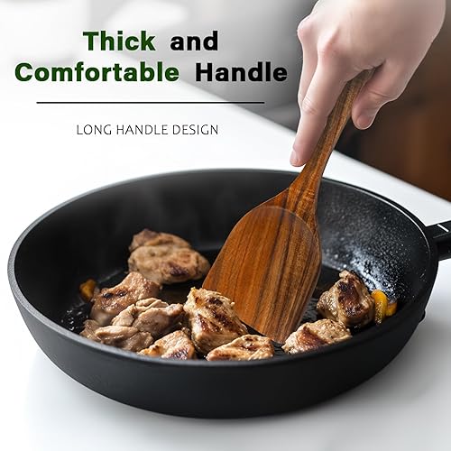 Miniatura 3 de Cucharas de madera para cocinar, juego de utensilios de madera de teca natural, juego de utensilios de cocina de madera hechos a mano de 10 piezas