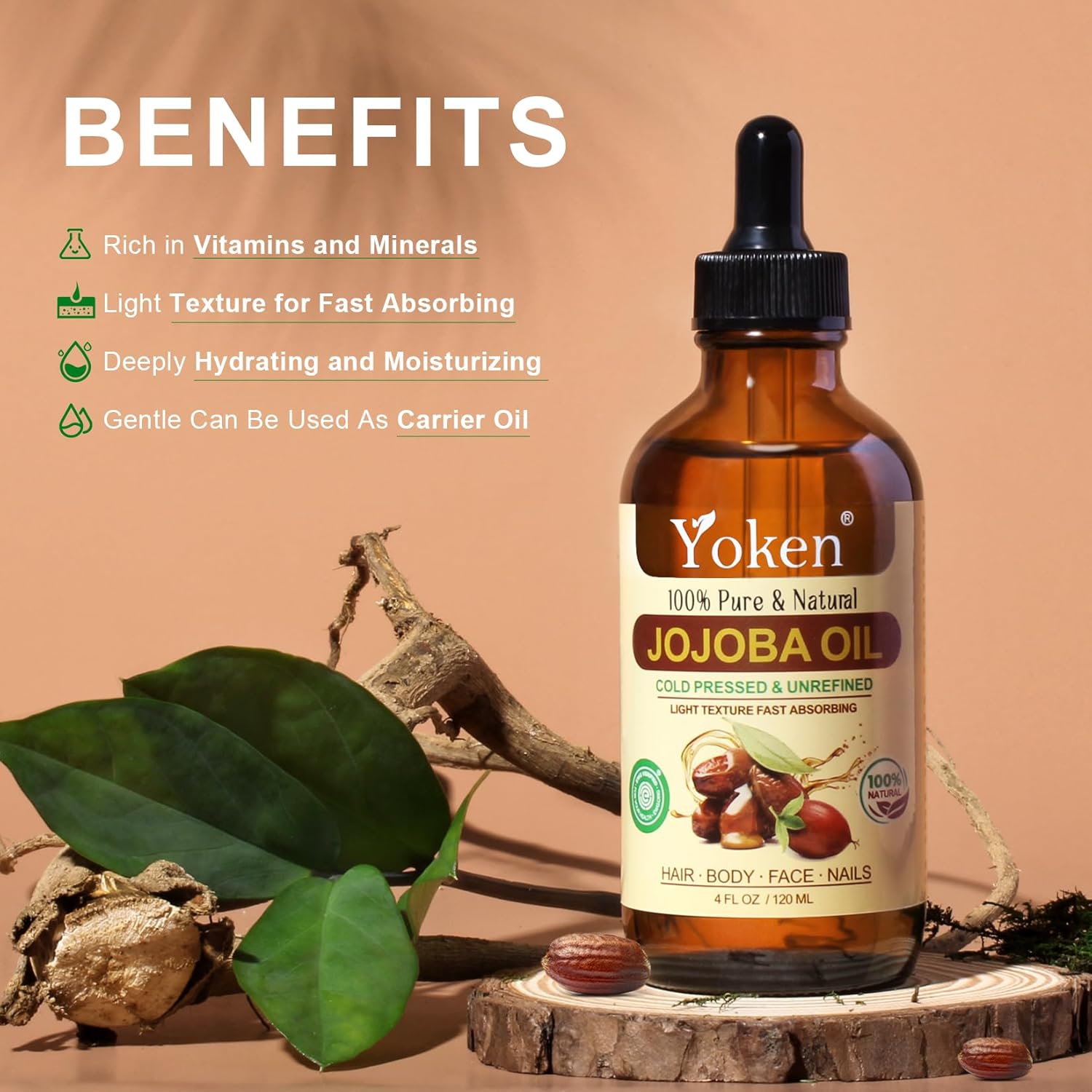Yoken Jojoba Oil 4oz & Castor Oil 16oz Set: Both in Glass Bottle, 100% Pure & Natural, EWG Verified, Cold Pressed, Virgin, Hexane Free - Best Carrier Oils Hair Oils Facial Oils, Hydrating & Nourishing