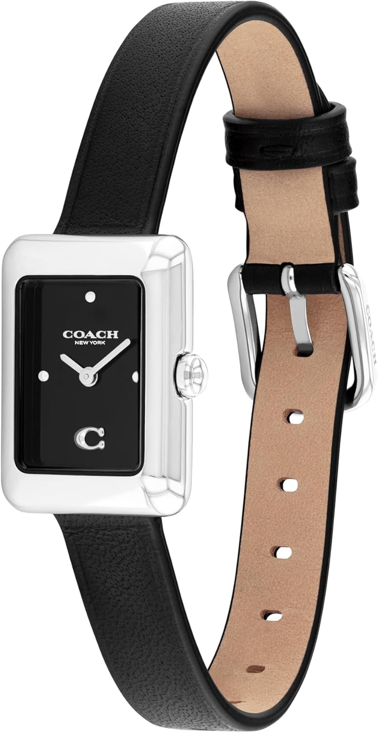 COACH Mara Women’s Small Quartz Watch – 2-Hand Analog Display – Genuine Leather Strap – Tank Shape Case – Modern Style, Gift for Her - 19mm - Image 2