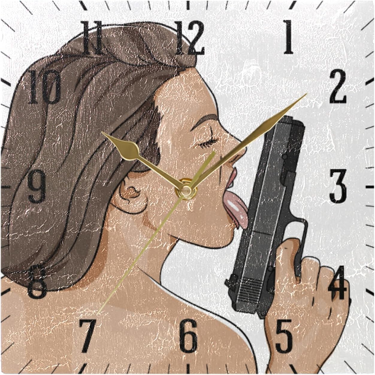 Naked Woman Licking It Wall Clock Silent Non Ticking Hanging Square Wall Clocks Decorative Clocks Battery Operated Wall Clock Creative Clock Dual-Purpose Clock
