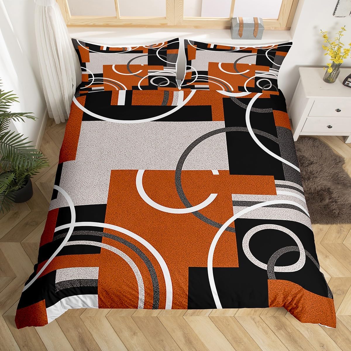Modern Circles Swirls Bedding Twin Size Geometric Spiral Square Duvet Cover Green Black Grey Comforter Cover Abstract Gromment Plaid Bed Sets Chic Graphic Texture Artwork Bedspread Cover, 2Pcs