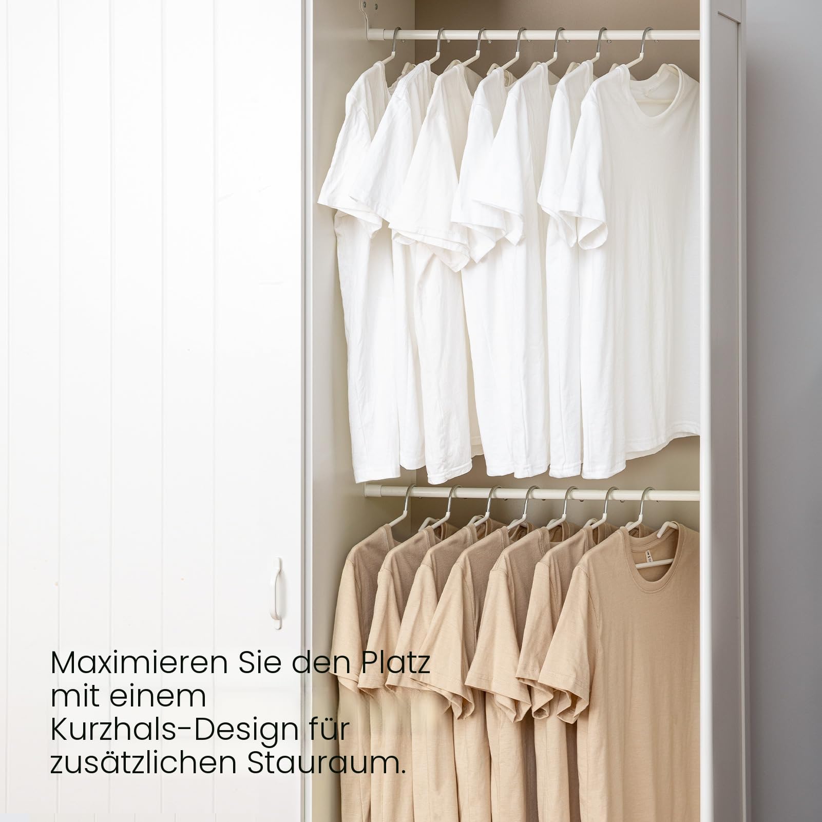 SHIMOYAMA Kleiderbügel, 5 Pack, Metall Kurzhals Kleiderbügel Organisers, Anti-Rutsch-Kragen-Schutz-Bügel für T-Shirts Kleid Jacke Platzsparend (Weiß)