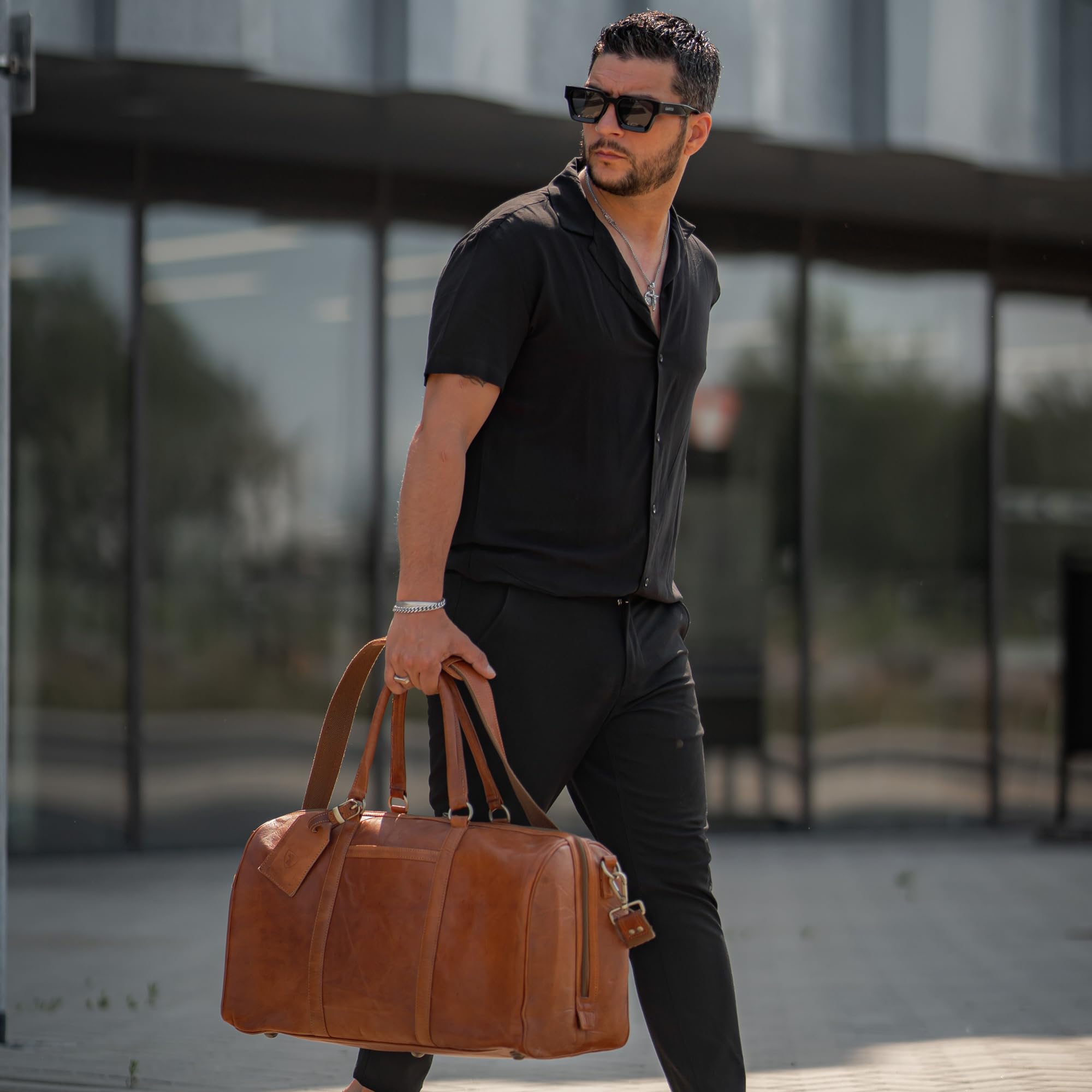 Berliner Bags Weekender Boston Vintage, große Reisetasche aus Leder - Braun