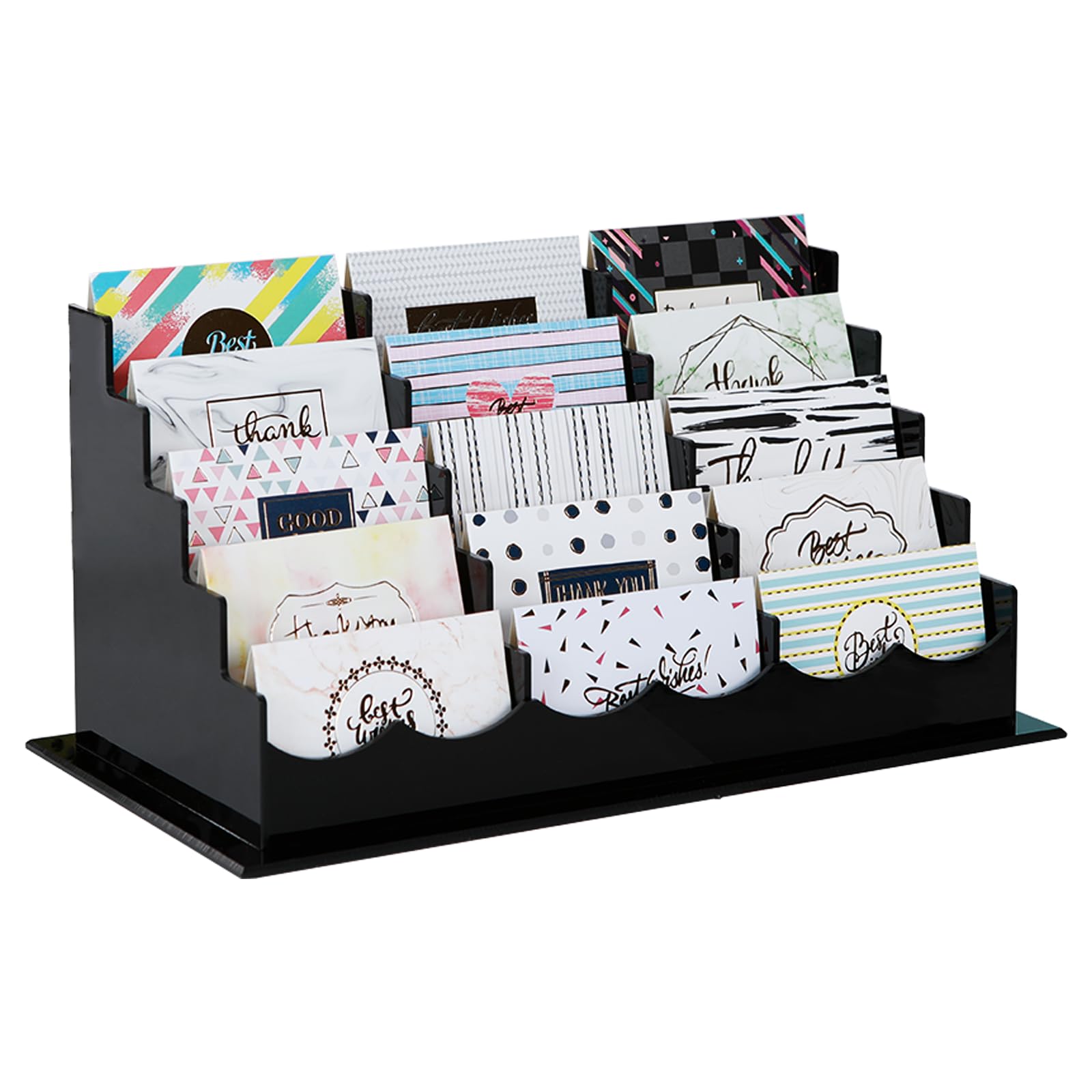 Vevitts Business Acrylic Card Holder Display for Desk, 15 Slots 5 Tiers Multiple-Black Acrylic Business Card Stand Set, Holds Approximately 750 Cards