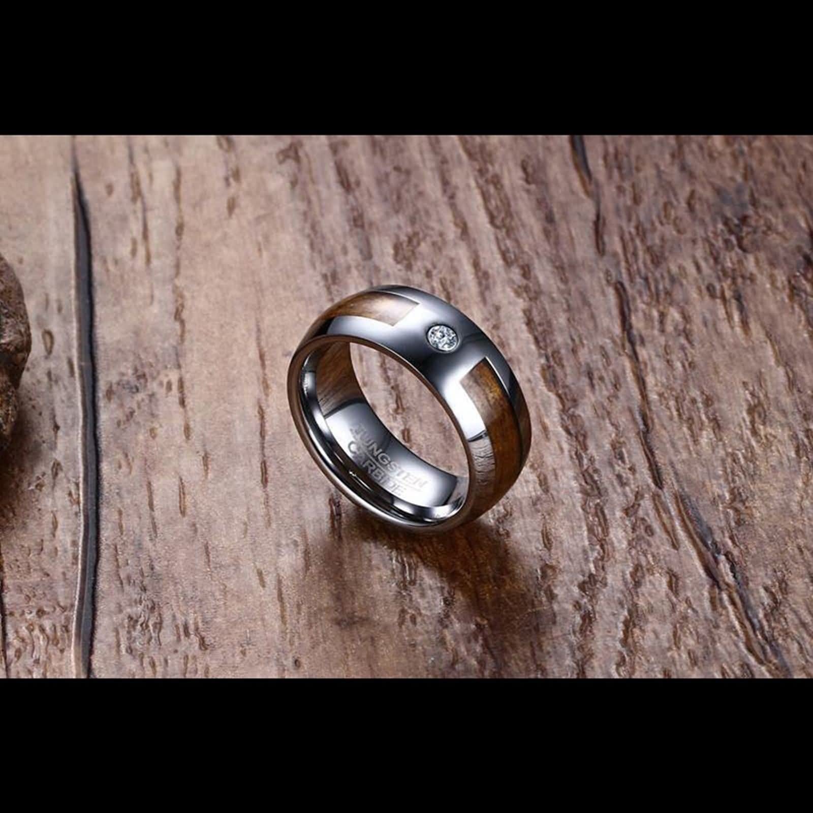 Ketten für Paare 2 Stück, Silberne Kette Halskette Wolfram Zirkonia-Ring mit Holzeinlage Geschenk für Paare
