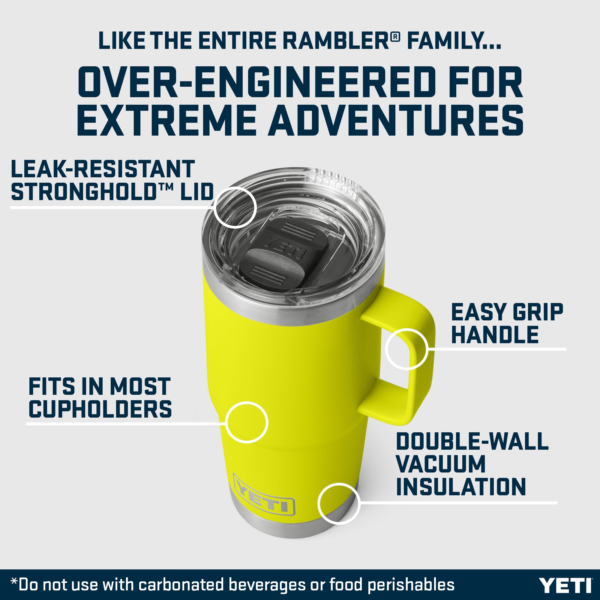 YETI Rambler Travel Mug, Stainless Steel Vacuum Insulated Mug with Stronghold Lid, Firefly Yellow, 20 oz (591 ml)