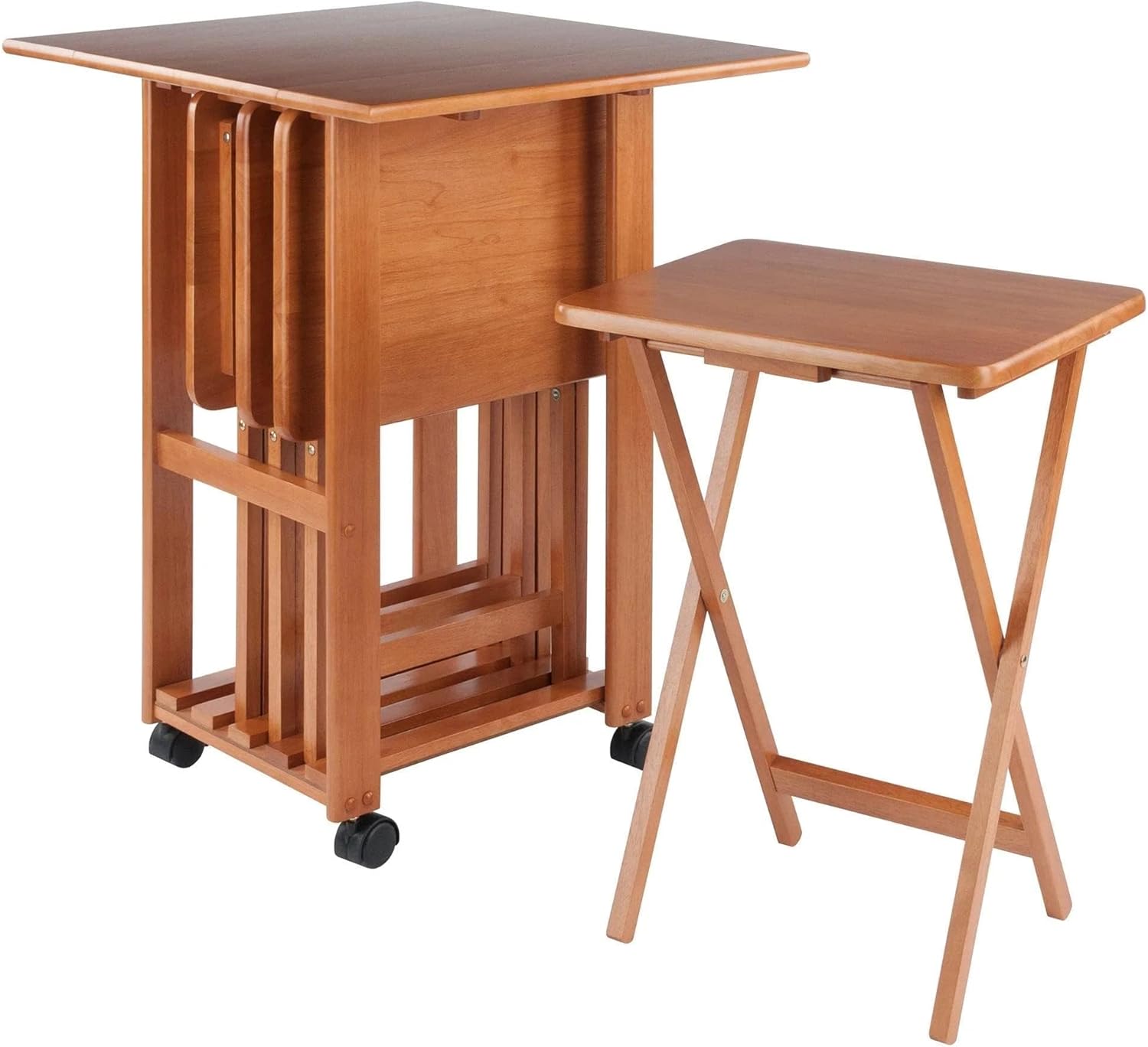 Casafoyer Wood Dylan 5-Piece Oversize Snack Table Set (Wood Lacquered) (Dark Walnut)