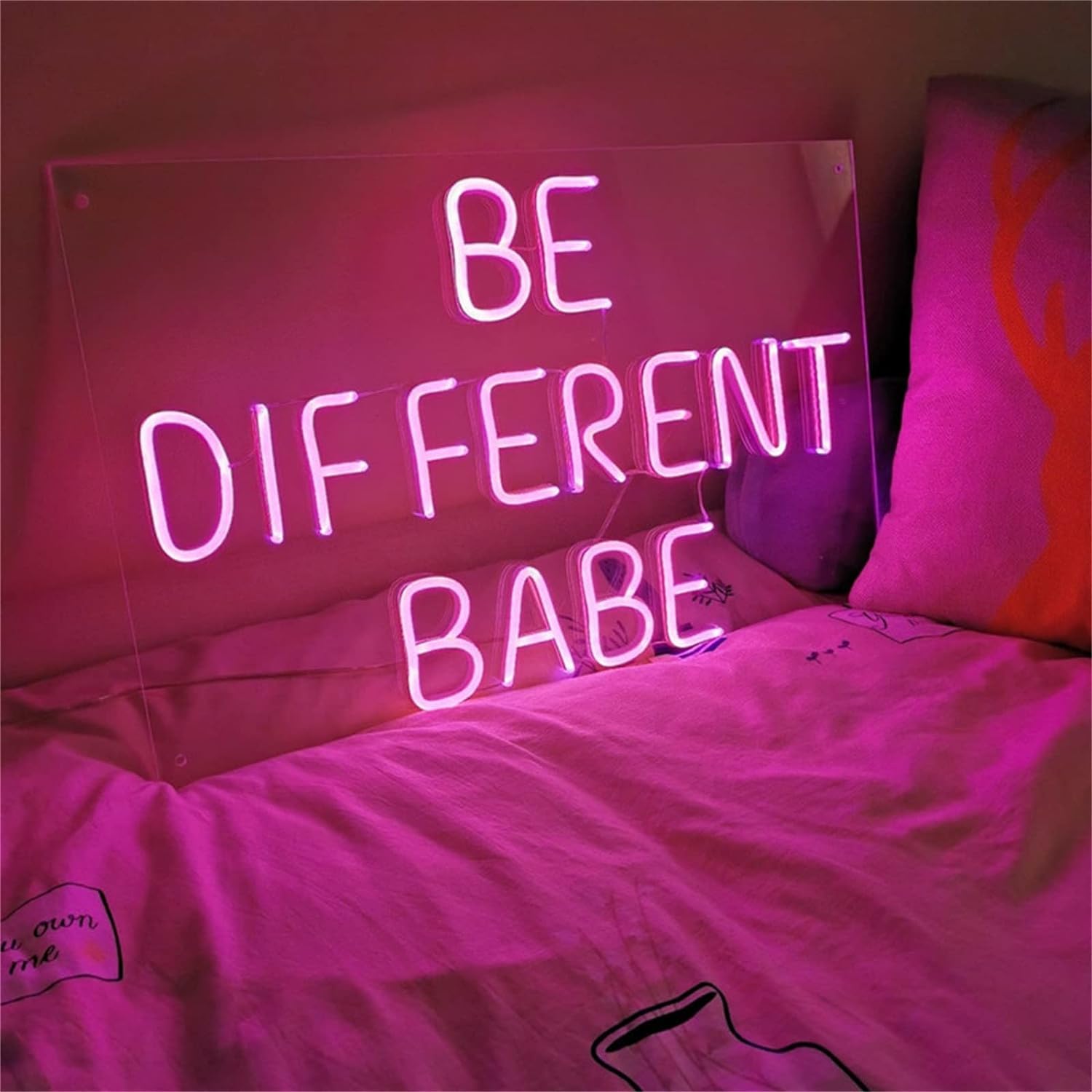 Neon LED dostosowana dekoracja sypialni różowy neon LED do montażu na ścianie akrylowy świecący w ciemności świecący w ciemności znak 55x35cm