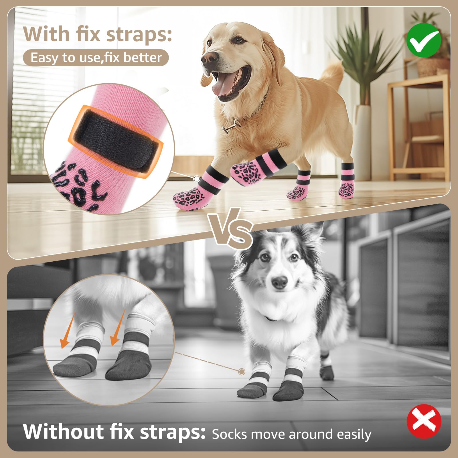 PICK FOR LIFE Dog Socks Paws Stop Licking 2 works Anti-Slip Dog Shoes with Grippers DogBoots Prevent from Licking Paws for Senior Dogs on Hardwood Floor (Pink - Image 2