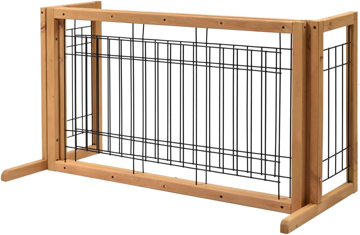 JAXPETY Pet Fence Gate Free Standing Adjustable Dog Gate Indoor Fir Wood Construction