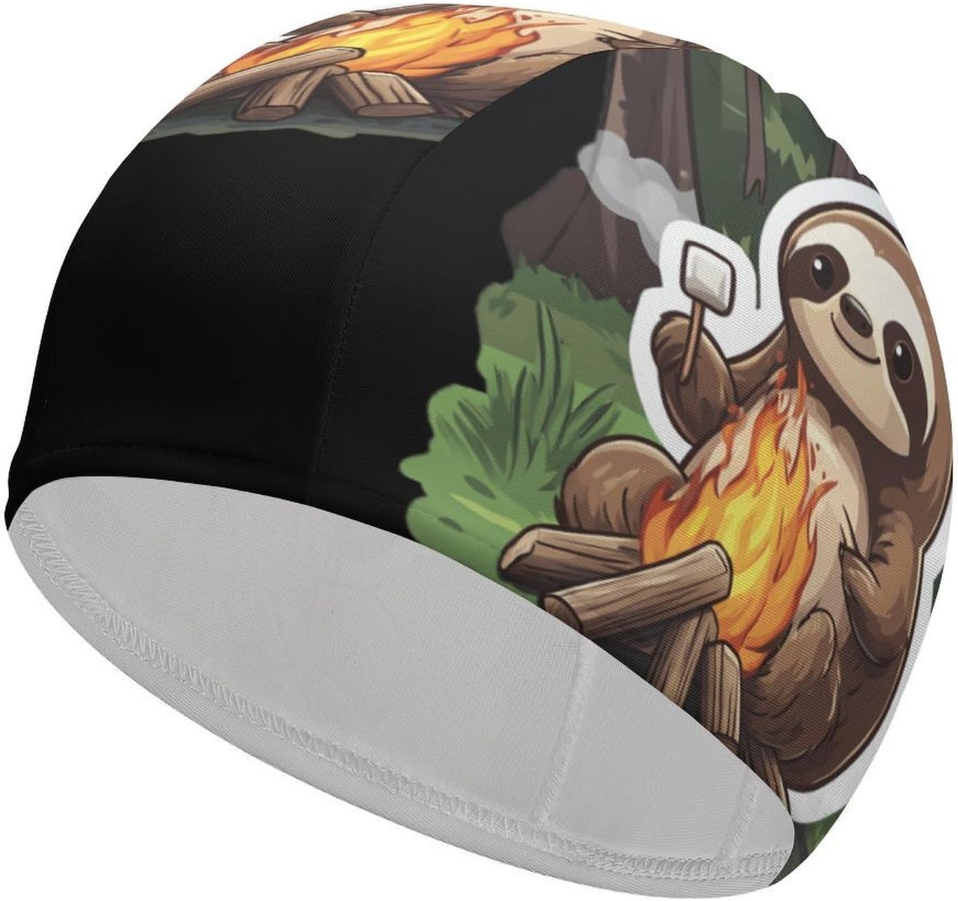 Campfire Sloth Womens Swim Cap for Men Adult Swimming Hat Curly Short Medium Long Hair