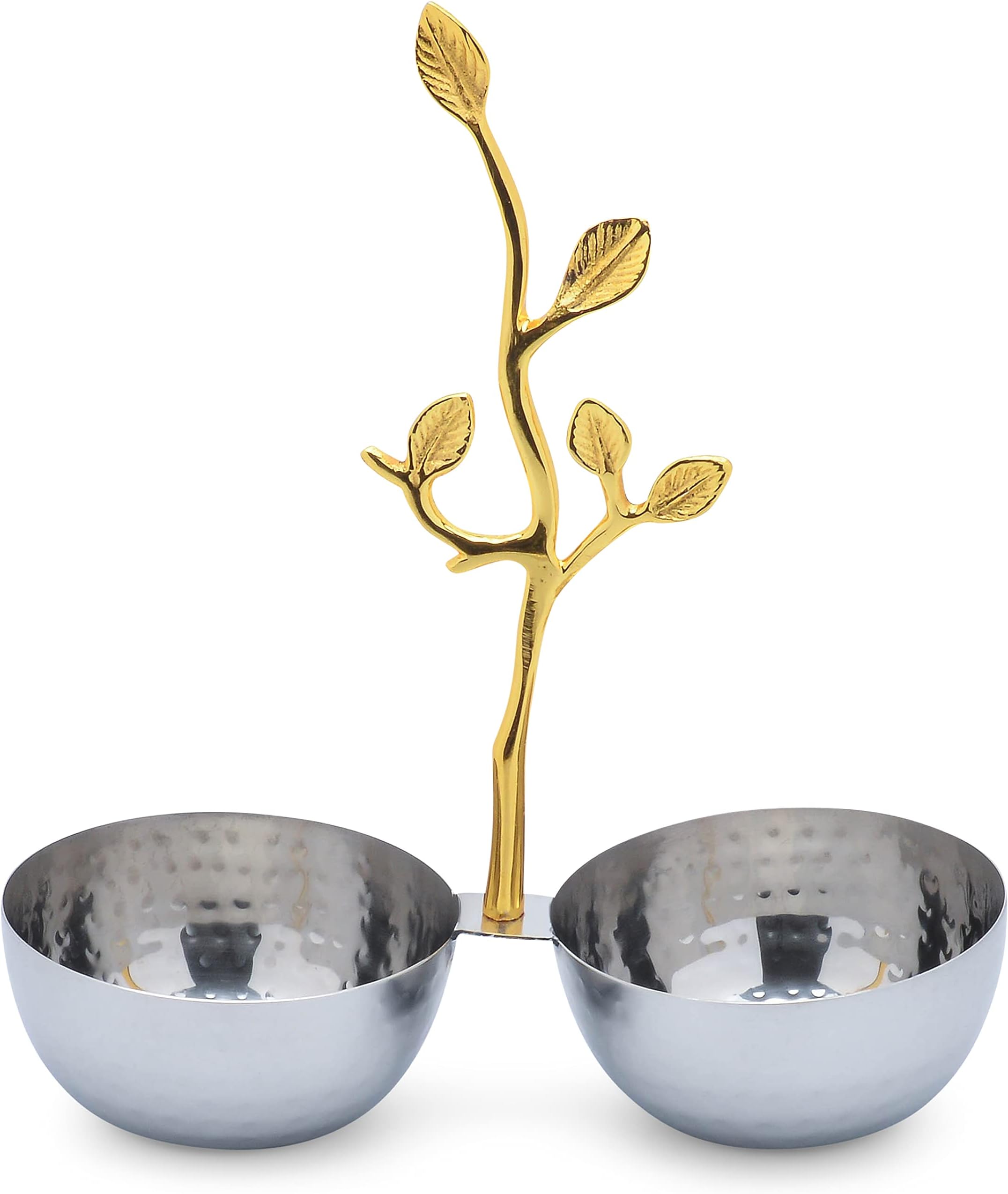 Cheer Collection Textured Decorative Bowls with Gold Leaf Handle - 4" Diameter Nut Platter, Fruit Bowl, Candy Dish and Potpourri Holder