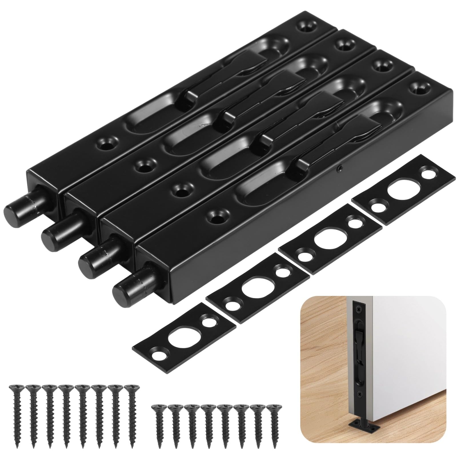 Loquet caché de porte 15,2 cm en acier inoxydable pour double porte française x4