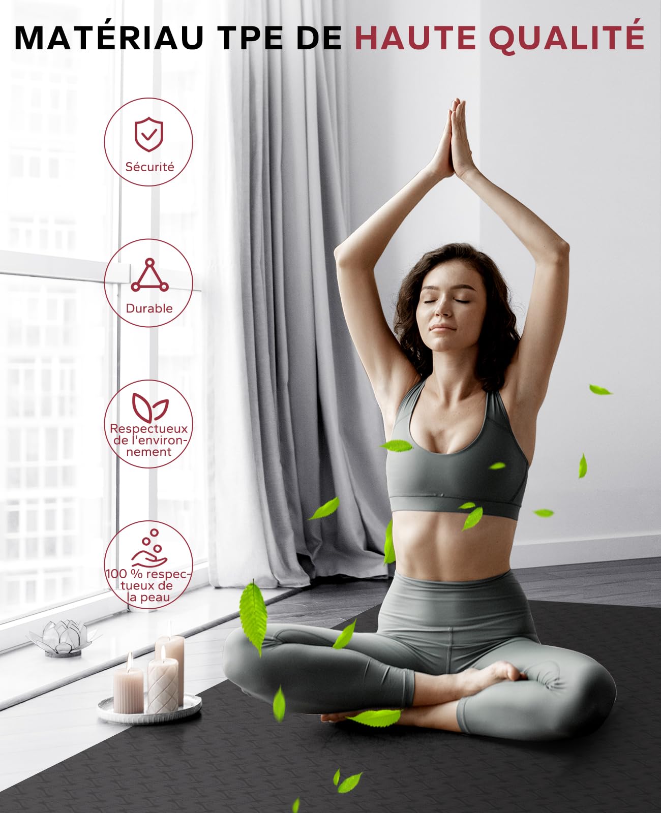 HAPBEAR Tapis de Yoga XXL - 183 cm x 91 cm x 6 mm d’Épaisseur, Tapis de Yoga Extra Large Antidérapant, Tapis de Gymnastique, Tapis de Sport, Tapis de Fitness, Tapis en TPE pour l’Entraînement
