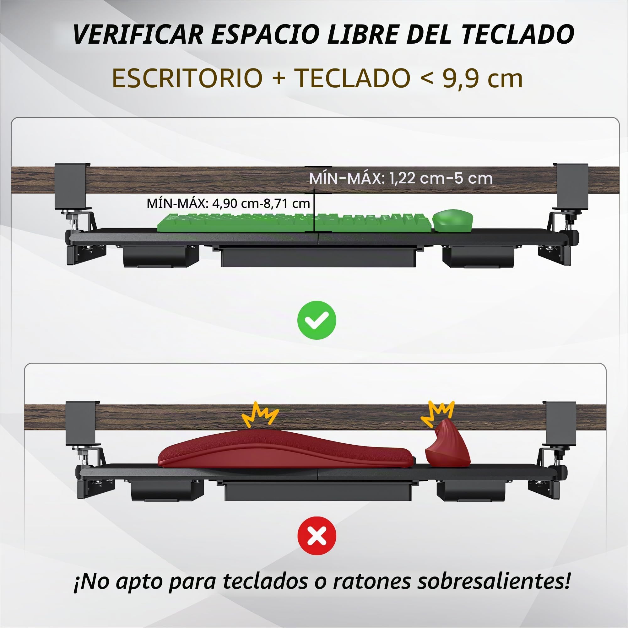 ETHU Bandeja para teclado debajo del escritorio con abrazadera en C, estante negro para teclado de 68 x 30 cm para escritorios de esquina con deslizamiento de cierre suave e instalación sin