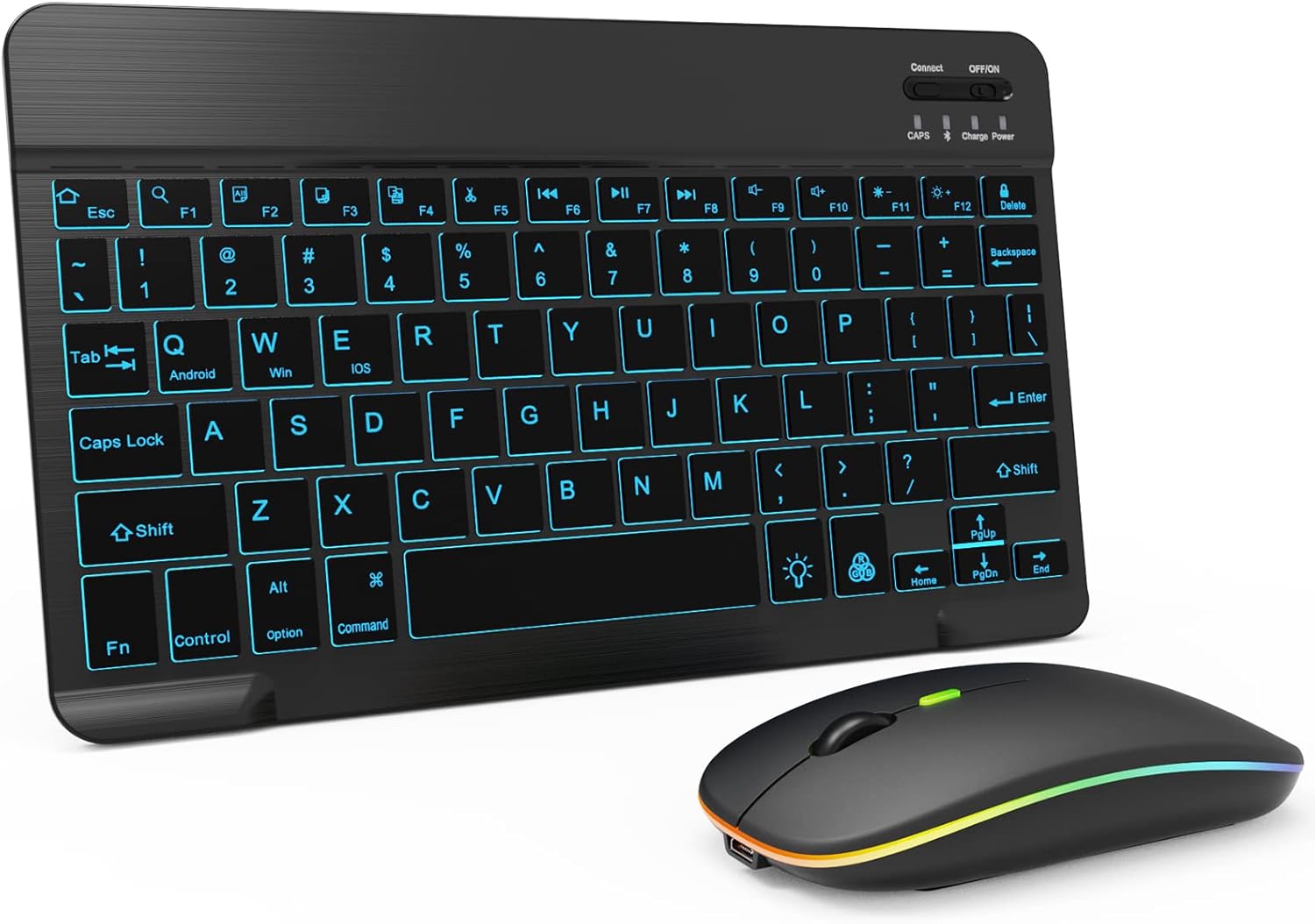 7 Color Backlit Bluetooth Keyboard and Mouse Combo for iPad