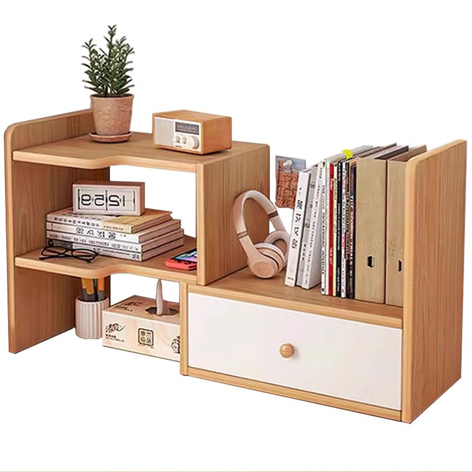 Organizator półki biurkowej Regulowane rozszerzalne półki na półkę na pulpicie Półki stacjonarne biura domowego Wyświetlacz półka mini regał Freestyle Rotation Display Organizer,Natural c