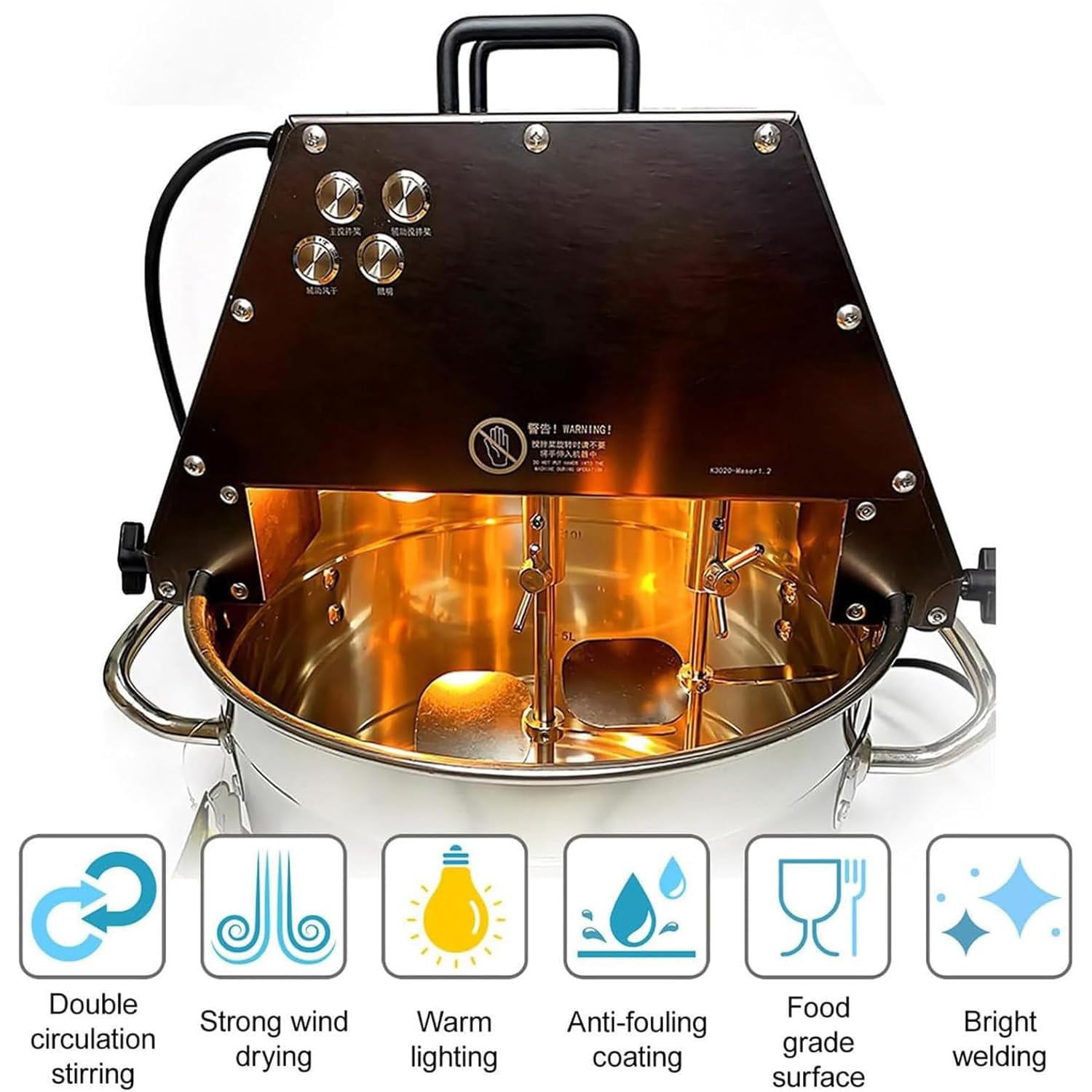 Agitador eléctrico de alimentos con doble paleta de agitación y ventilador de iluminación, mezcla uniforme de 360° para mermelada, salsa, ketchup, 10 L