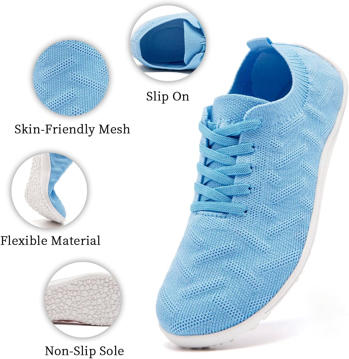 Women's Barefoot Shoes Slip On Walking Zero Drop Sole Sports Running Casual Sneakers Breathable Soft Yoga Fashion Shoes Light_Blue Size US 8