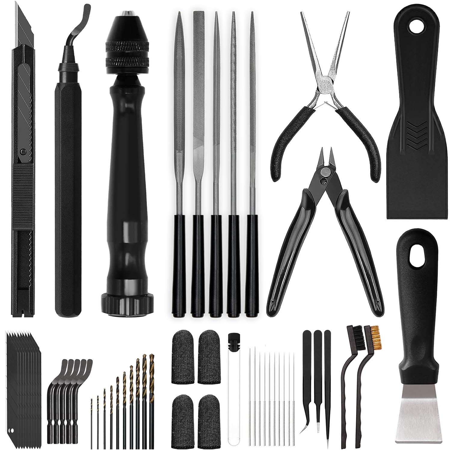 3D Printer Tools Kit Essential, 3D Printing Tools Kit, 3D Printer Accessories, Deburring Tool, Wire Cutter, Drill, Scraper for Remove, Smoothing, Finishing, Deburring, Craving, Drilling