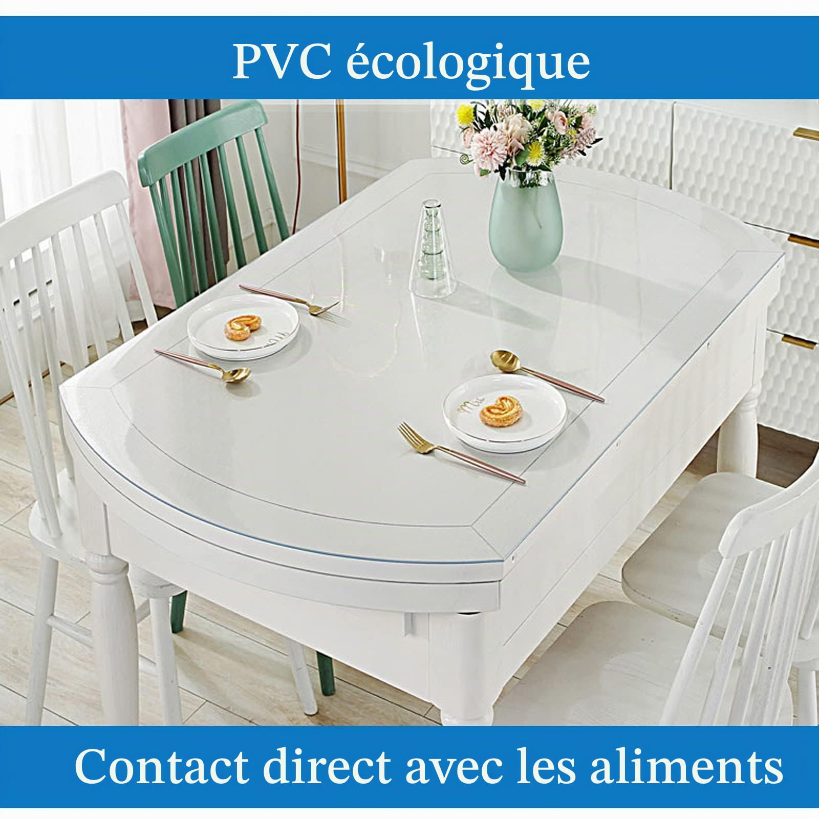 Nappe Ovale en Verre Souple en PVC,Nappe Transparente de 2 mm D'épaisseur,100% Étanche,Film de Protection pour Table Mat pour Marbre/Verre/Bois,Bordure Biseautée À 60° (76x120cm/30x47inch)
