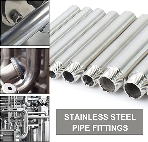 Miniatura 62 de TAISHER 2 accesorios de tubería de acero inoxidable, 1/2 "NPT x 1/2" NPT macho roscado, tubo fundido de pezón de 6 pulgadas de longitud 1.969 in