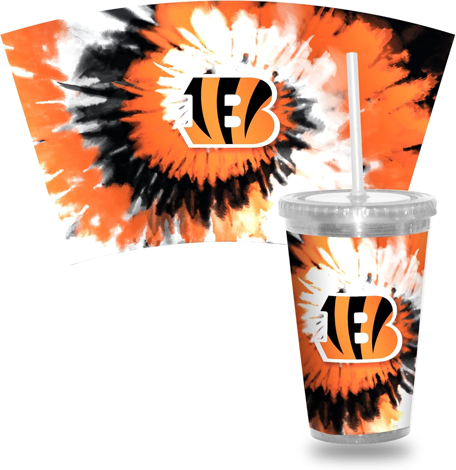 Rico Industries NFL Football Metallic Tie Dye NFL Football Team 16oz Metallic Clear Tumbler W/Straw