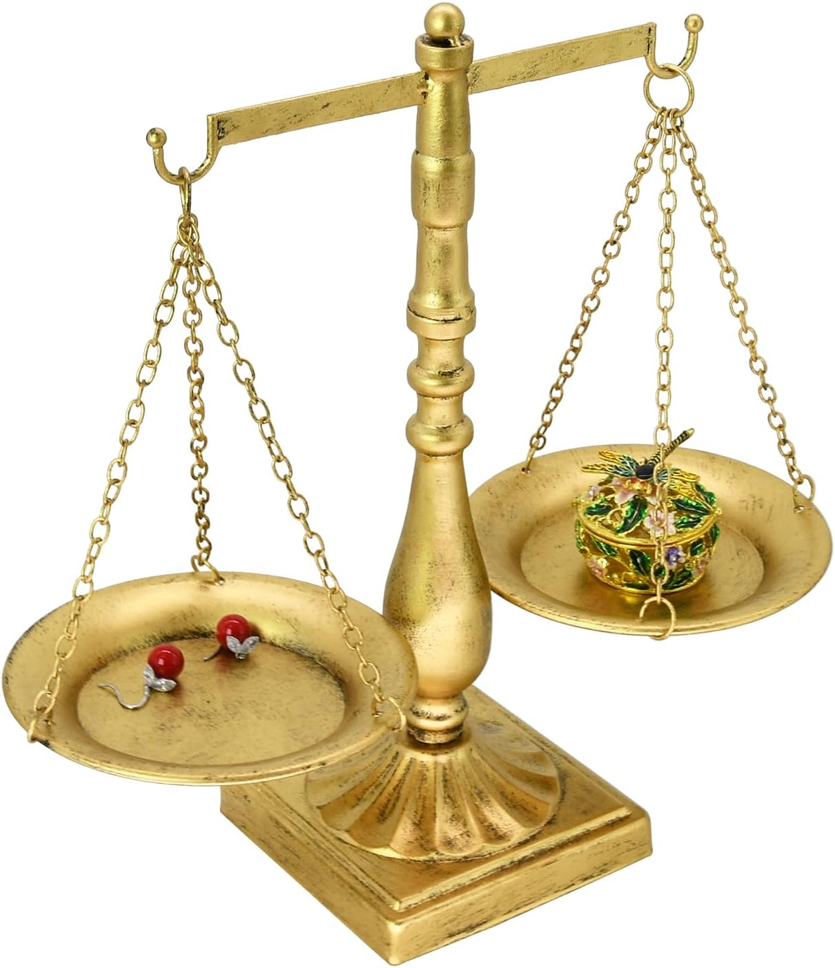 Owlgift Vintage Metal Libra Jewelry Towers Display Cosmetic Organizer Storage, Scale Centerpiece Stand, Antique Jewelry Storage, Farmhouse Candleholder Display – Golden, 7.9“ W x 12“ H