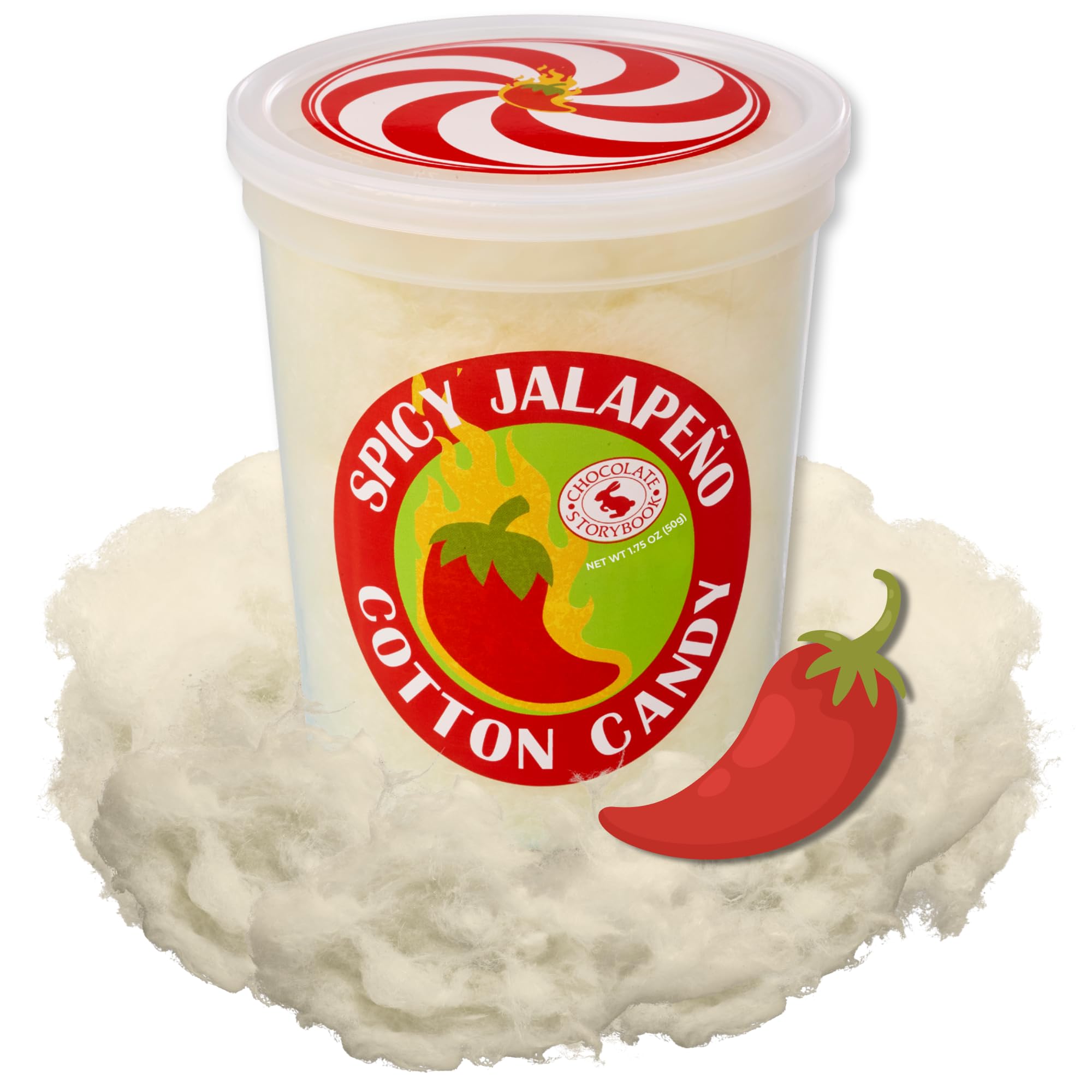 CHOCOLATE STORYBOOK Gourmet Flavored Cotton Candy – Unique Idea for Holidays, Birthdays, Gag Gifts, Party Favors (Spicy Jalapeno, 1.75 oz, 1-Pack)