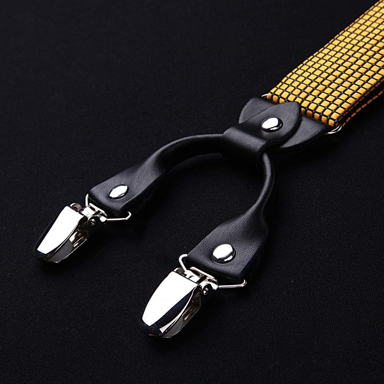 HISDERN Hosenträger Herren 3,5 cm mit 6 Extra Stark Clips in Y-Form Elastisch Längenverstellbar 130 cm Fliege und Hosenträger 3er Set für Männer