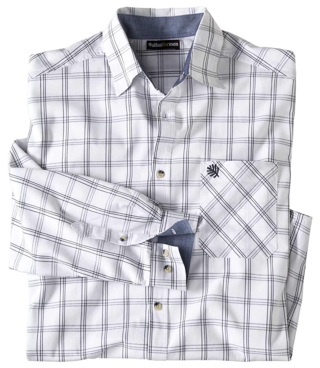 ATLAS FOR MEN - Men's White Checked Poplin Shirt - M