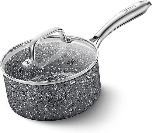 Cacerola pequeña de 1 cuarto de galón con tapa, sartén ultra antiadherente con tapa, olla pequeña con tapa, cacerola antiadherente de granito de 1