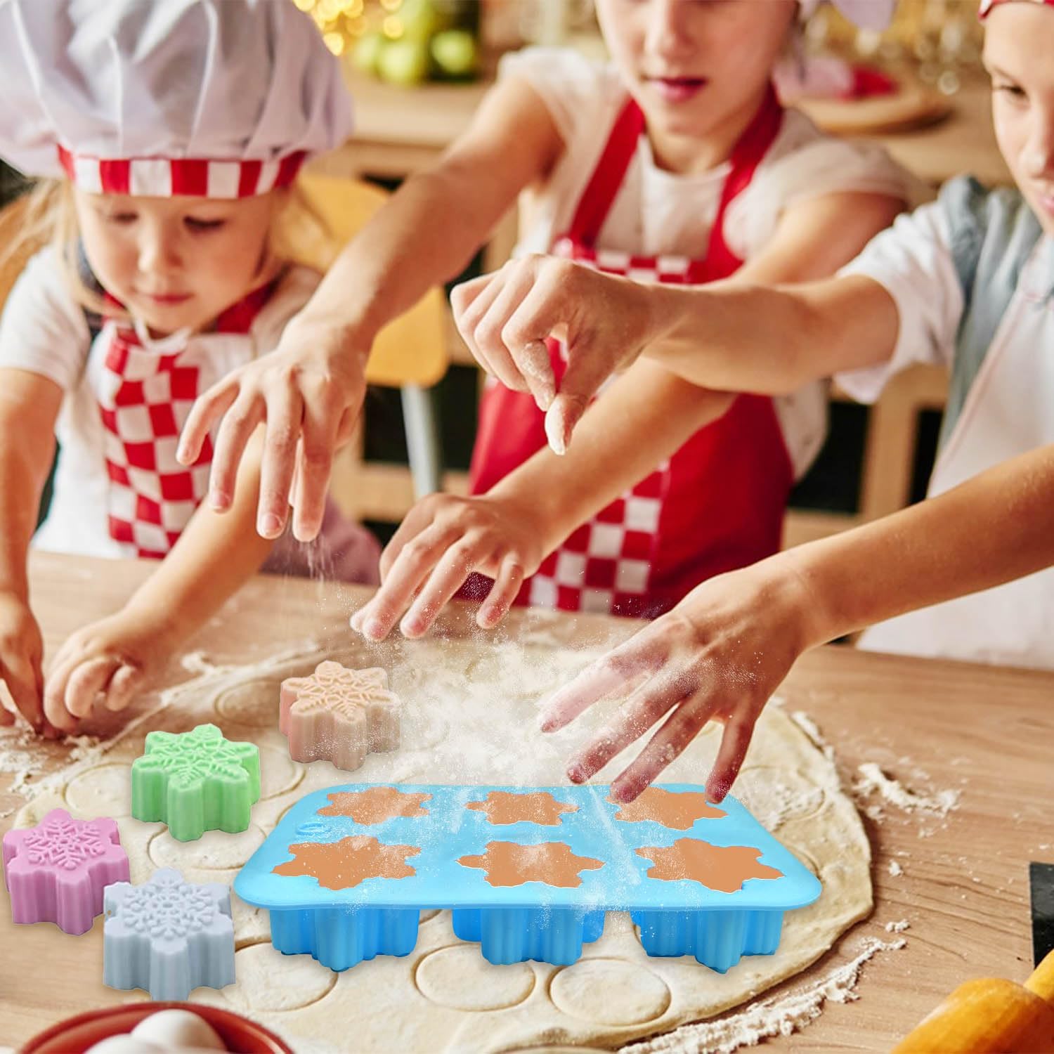 Stampo In Silicone Per Cioccolato E Dolci A Forma Di Fiocco Di Neve – 9 Cavità, Uso Alimentare, Adatto Per Forno, Microonde, Lavastoviglie, Per Decorazioni Natalizie Fai Da Te - 6