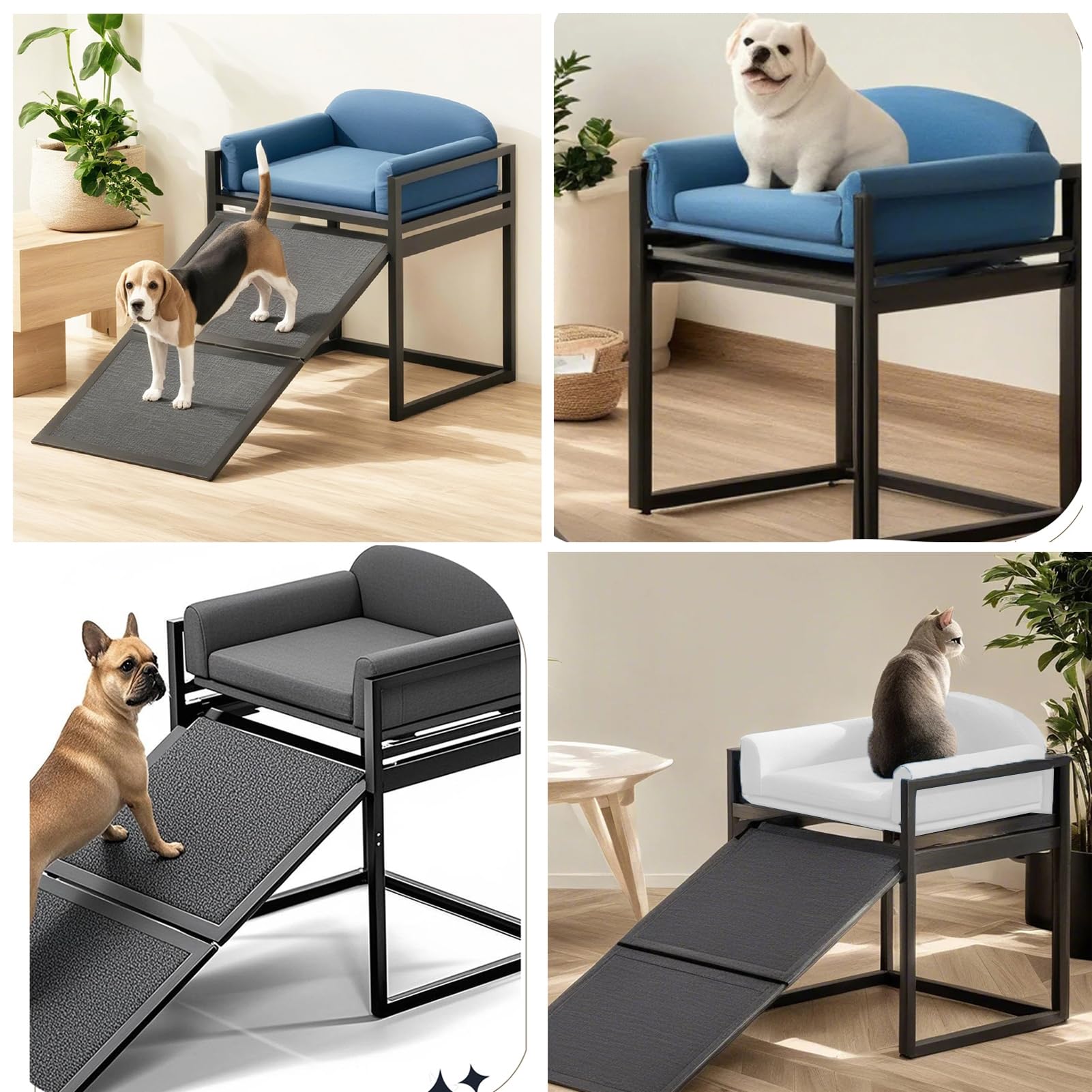 Rampas Plegables para Perros con Cojín De Asiento, Escalera Antideslizante para Mascotas para Subir A La Cama O Al Sofá, Escalón para Perros Pequeños Y Medianos, Marco De Metal,Beige,with Wheels