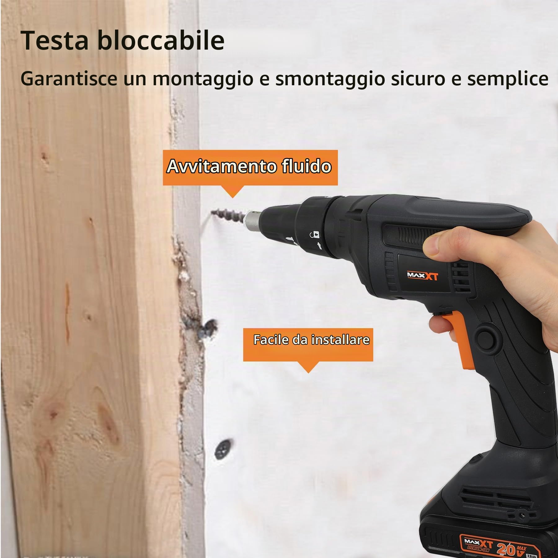 Avvitatore per Cartongesso a Batteria 20V, MAXXT Cordless Screwdriver Drywall Sans Fil Senza Spazzole 4200RPM con Batteria 2.0Ah